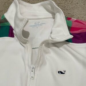 Vineyard Vines White Pullover with Colorful Shoulder Accents Quarter zip